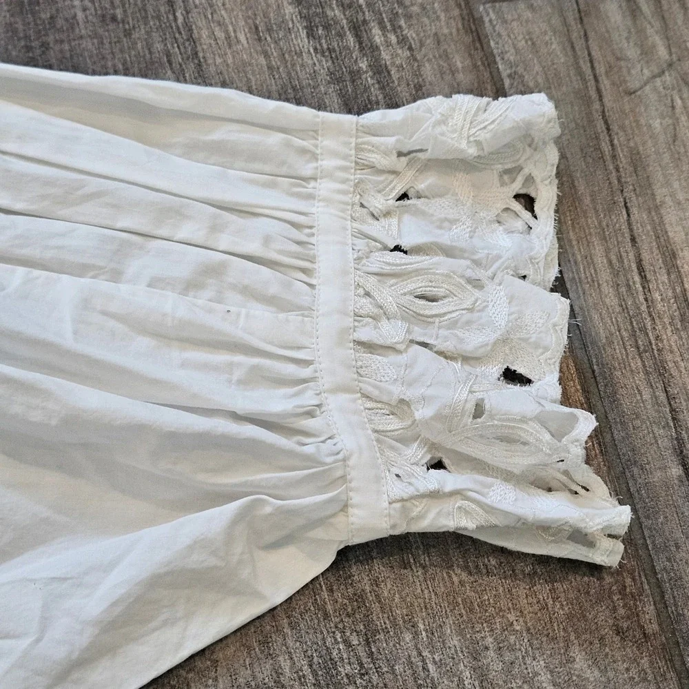 Free People Wishing Well Blouse Size L White NEW Eyelet Embroidered Balloon